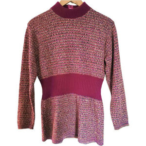 Vintage maroon‎ cinched waist mock neck sweater